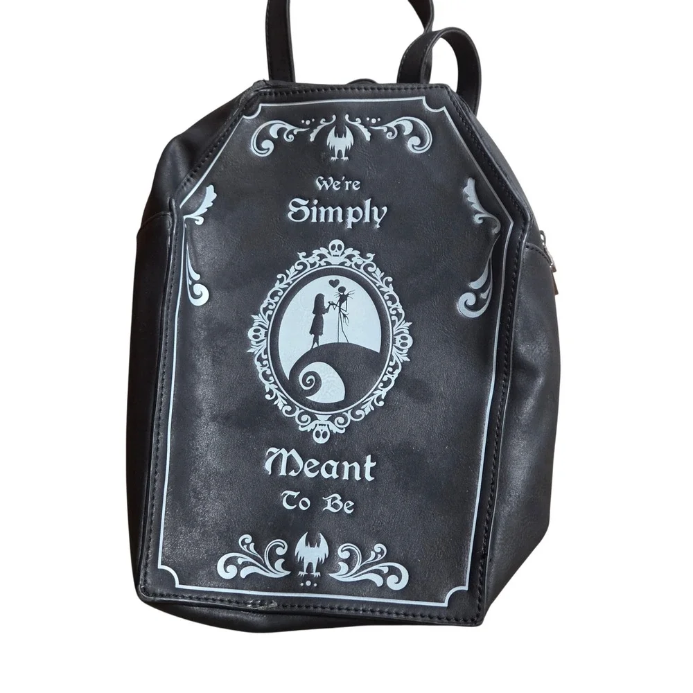 Nightmare Before Christmas Jack Sally Coffin Backpack Faux Leather Black Goth